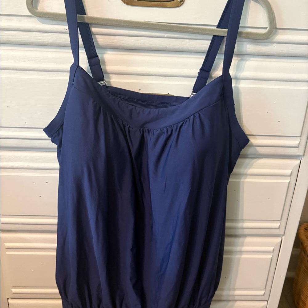 Lands' End Navy One-Piece Swim Tank with Adjustable Straps